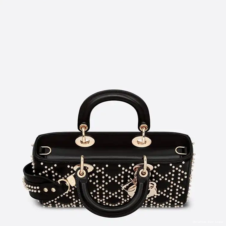 Cheap Medium D-Joy Cannage Lady Beads Lambskin Black Motif Bag with 0608 Luxury